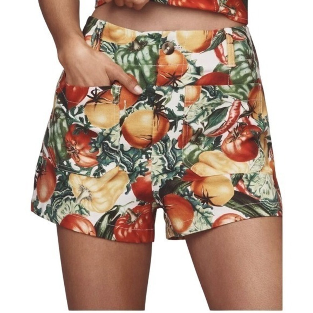 Anthropologie Maeve Women 26 The Colette Linen Blend Shorts in Fruit Veggies NWT